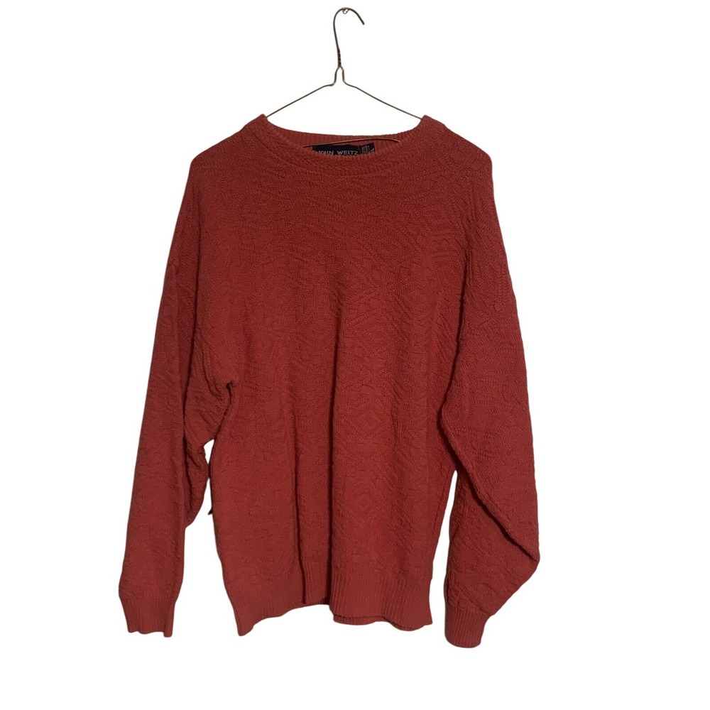 Mens XL Vintage John Weitz Cable Knit salmon Pullover Cotton Grandpa‎ Sweater